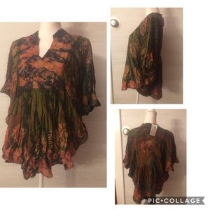 Kirat tie die hippie embroidered top